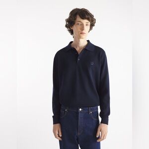 MAISON KITSUNE 100% Wool Bold Fox Head Patch Polo Sweater Size XL NWT